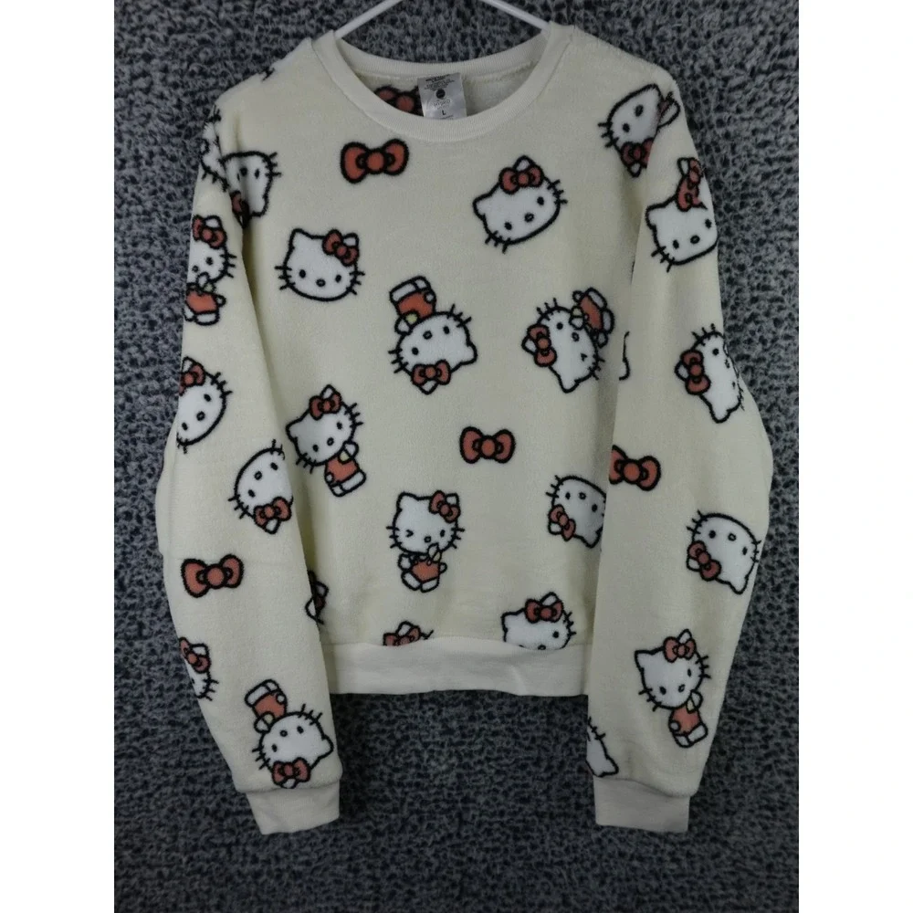 Hello Kitty Women's Sanrio Hybrid AOP All Over Print Fleece‎ Crewneck Sweater L